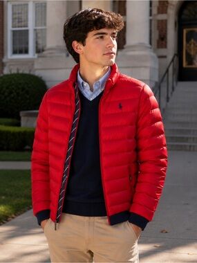 Polo Ralph Lauren boy's Red down Packable puffer signature pony logo Sz XL 18/20